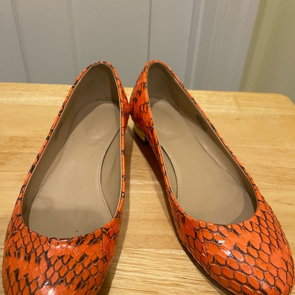 J. Crew Collection Janey snakeskin flats in coral salmon color. 8 M. - Picture 5 of 8
